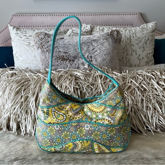 VERA BRADLEY Lemon Parfait Hobo Bag Frill Yellow Turquoise Paisley 2011 Floral - Picture 6 of 12